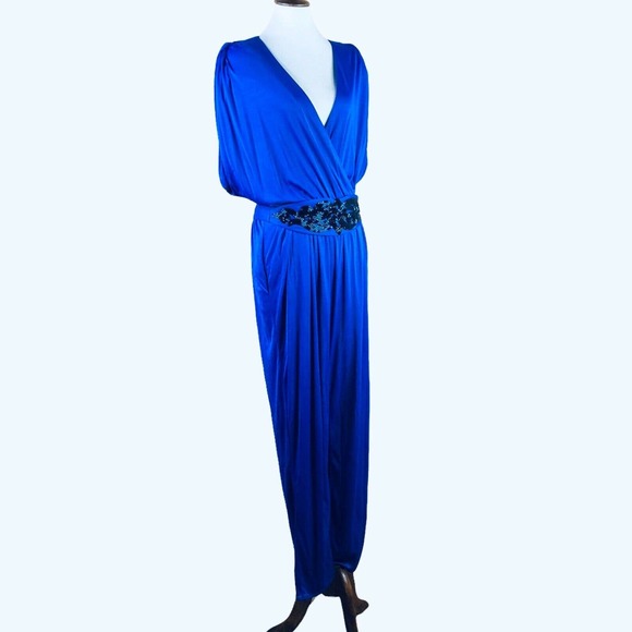 L Rothschild Vintage Jumpsuit Royal Blue Beaded Embellished Belted - Picture 9 of 11